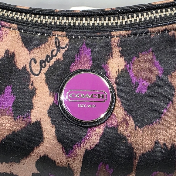 Coach F26033 Signature Stripe Ocelot Leopard Hobo Shoulder Nylon Purse Bag - Picture 3 of 12